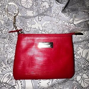 TISSOT red textured leather wallet keychain change purse Swiss Switzerland